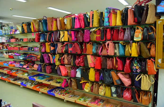 Wall of handbags