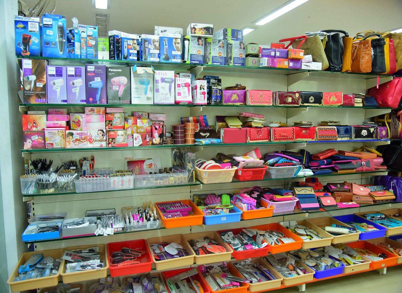 Cosmetics and accessories shelves